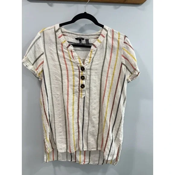 Bundle 100% Linen Tops Women M Ellen Tracy Jones NY Striped Short Sleeve Summer - Picture 2 of 13
